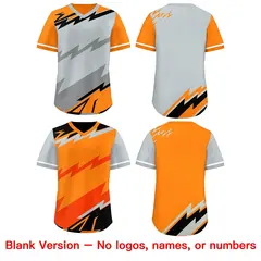 Silver Orange Gray Reversible Baseball Jersey Lightning & Graffiti Pullover V-Neck 8