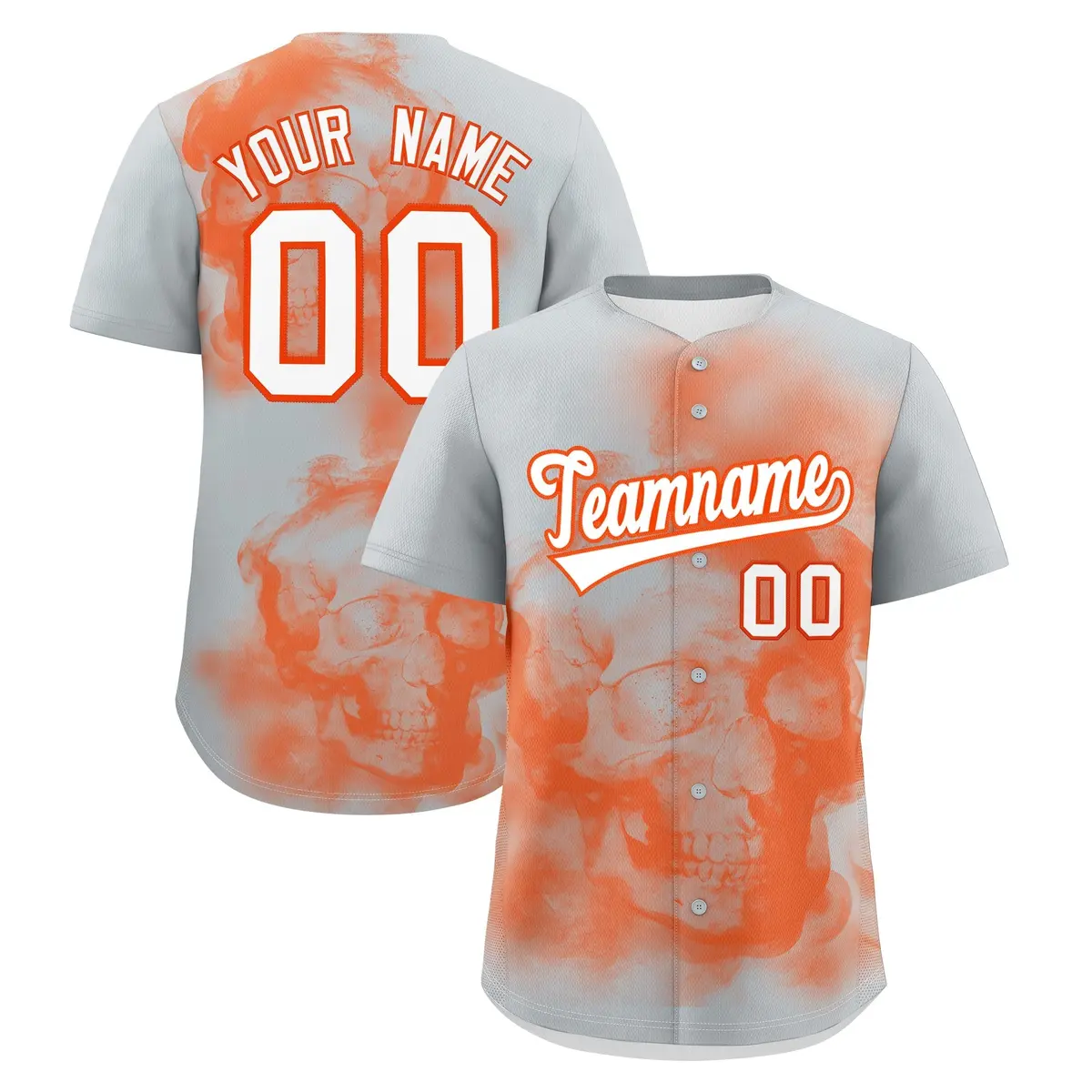 Silver Orange White Skeleton Graffiti Baseball Jersey