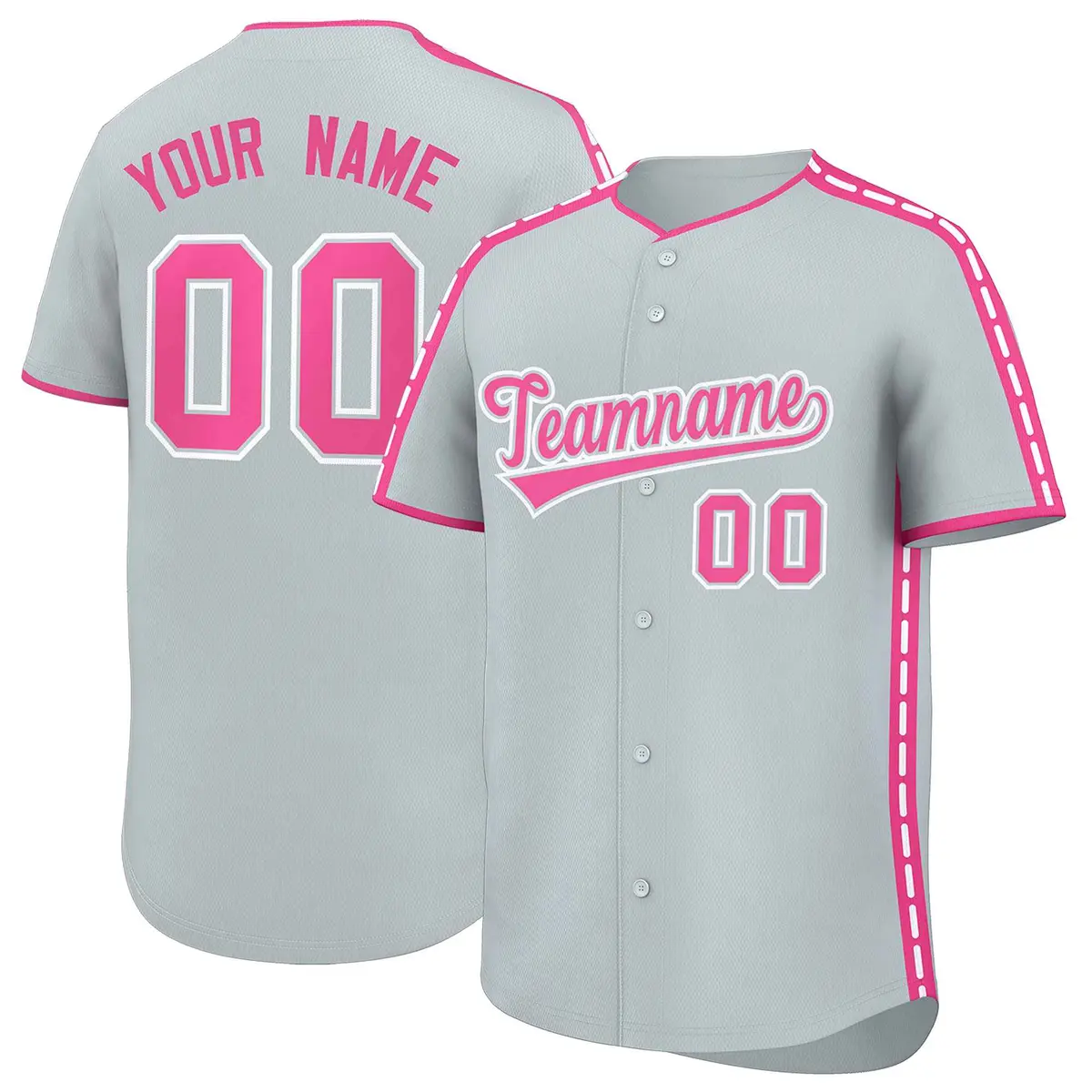 Silver Pink Color Block Side Dotted Line Baseball Jersey