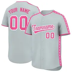 Silver Pink Color Block Side Dotted Line Baseball Jersey 1