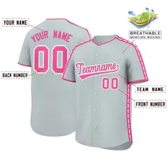 Silver Pink Color Block Side Dotted Line Baseball Jersey 2