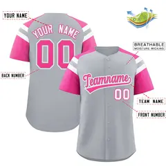 Silver Pink Contrast Raglan Sleeves Baseball Jersey 2