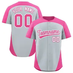 Silver Pink Edge Color Block Baseball Jersey 1