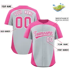 Silver Pink Edge Color Block Baseball Jersey 2