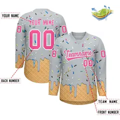 Silver Pink Ice Cream Pattern V-Neck Hockey Jersey 2
