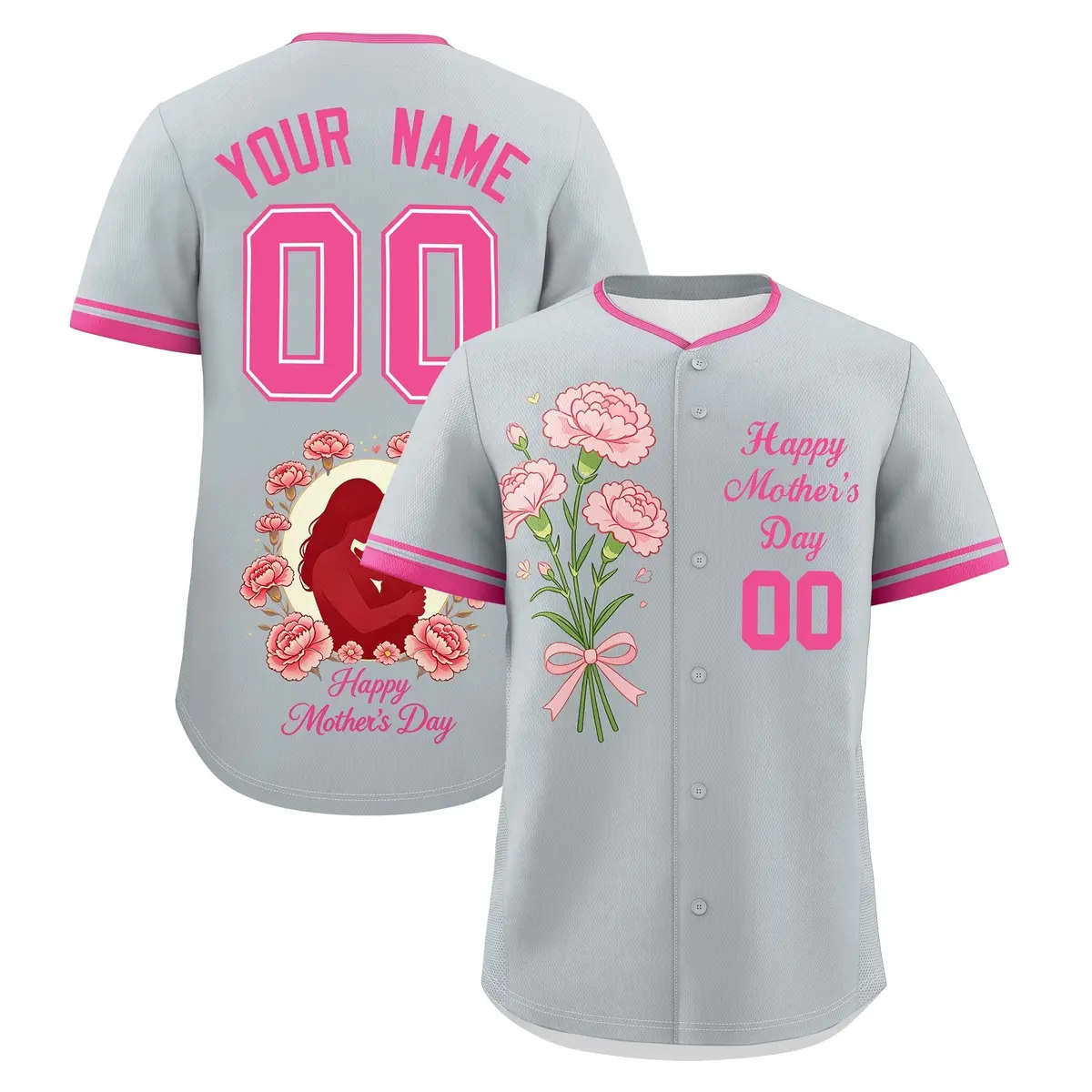 Silver Pink Mother's Day Baseball Jersey