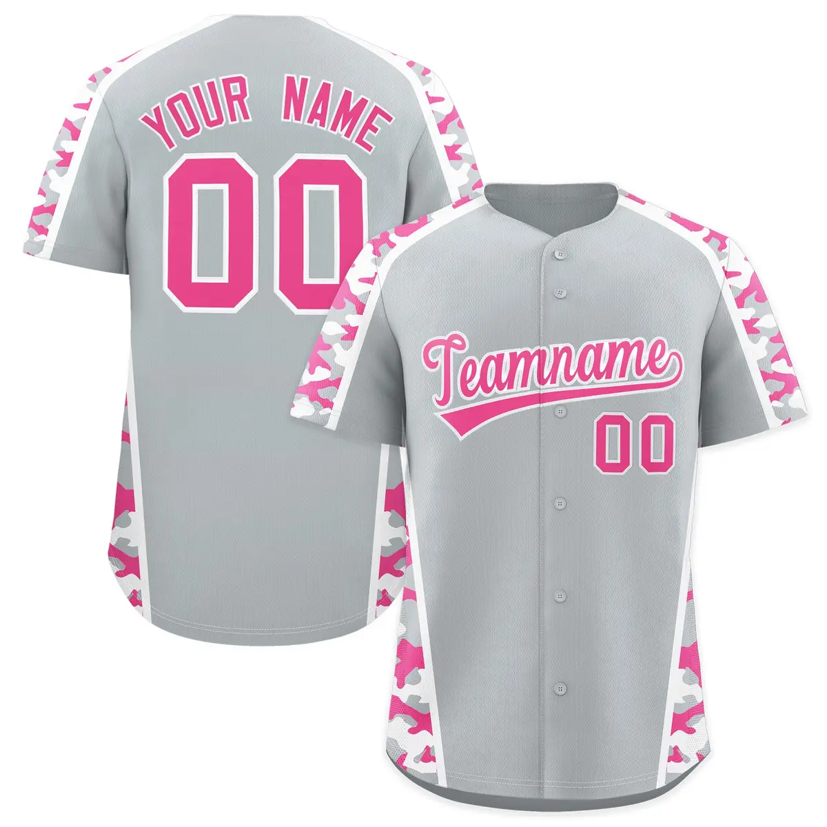 Silver Pink Side Camo Baseball Jersey