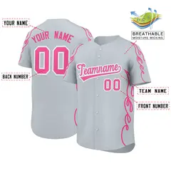 Silver Pink Side Flame Outline Baseball Jersey 2