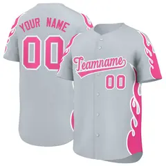 Silver Pink Side Flame Outline Baseball Jersey 1