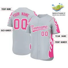 Silver Pink Side Flame Outline Baseball Jersey 2
