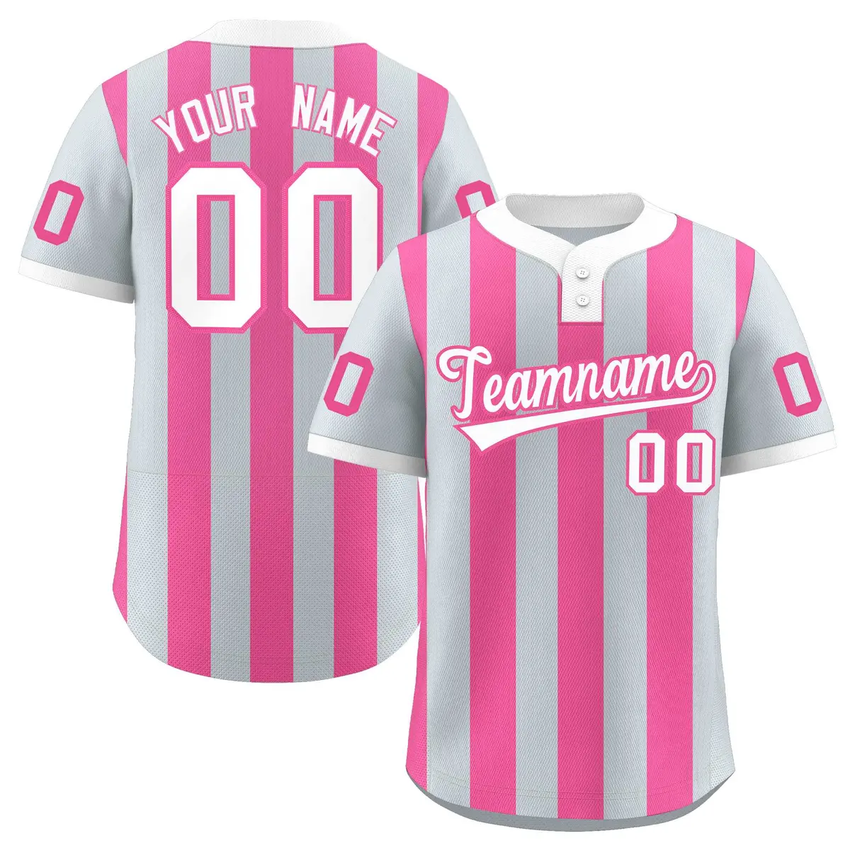 Silver Pink Stripe Two-Button Softball Jersey
