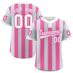 Silver Pink Stripe Two-Button Softball Jersey 1