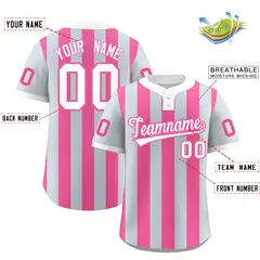 Silver Pink Stripe Two-Button Softball Jersey 2