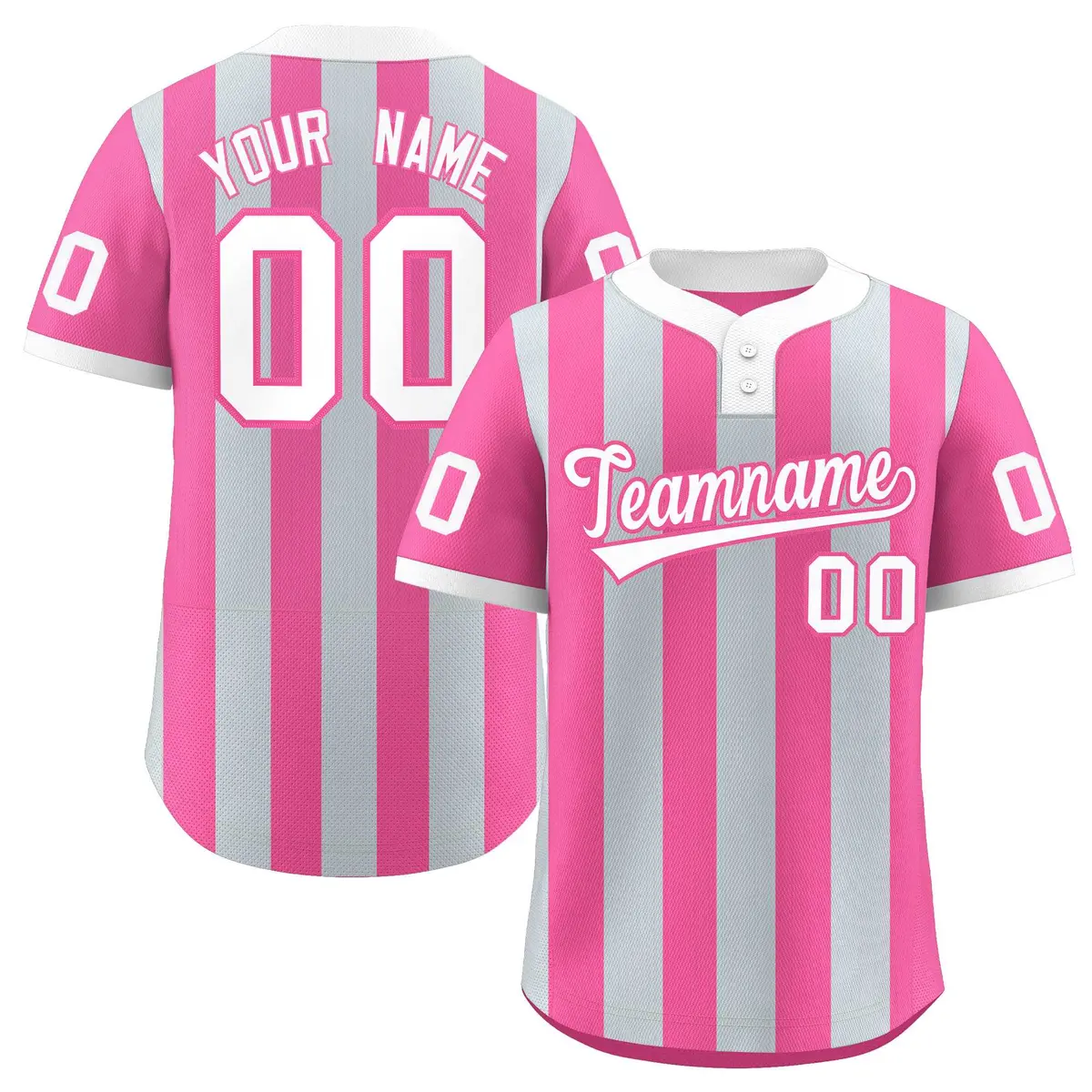 Silver Pink Stripe Two-Button Softball Jersey