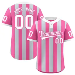 Silver Pink Stripe Two-Button Softball Jersey 1