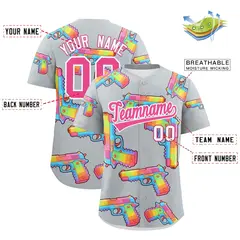 Silver Pink Sugar-Coated Firepower Graffiti Baseball Jersey 2
