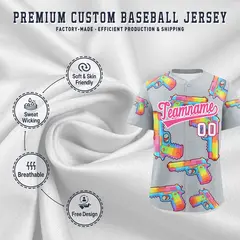 Silver Pink Sugar-Coated Firepower Graffiti Baseball Jersey 3