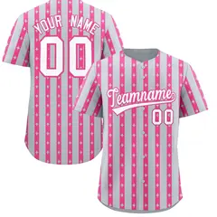 Silver Pink Thick Striped Star Pattern Baseball Jersey 1