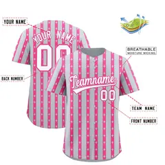 Silver Pink Thick Striped Star Pattern Baseball Jersey 2