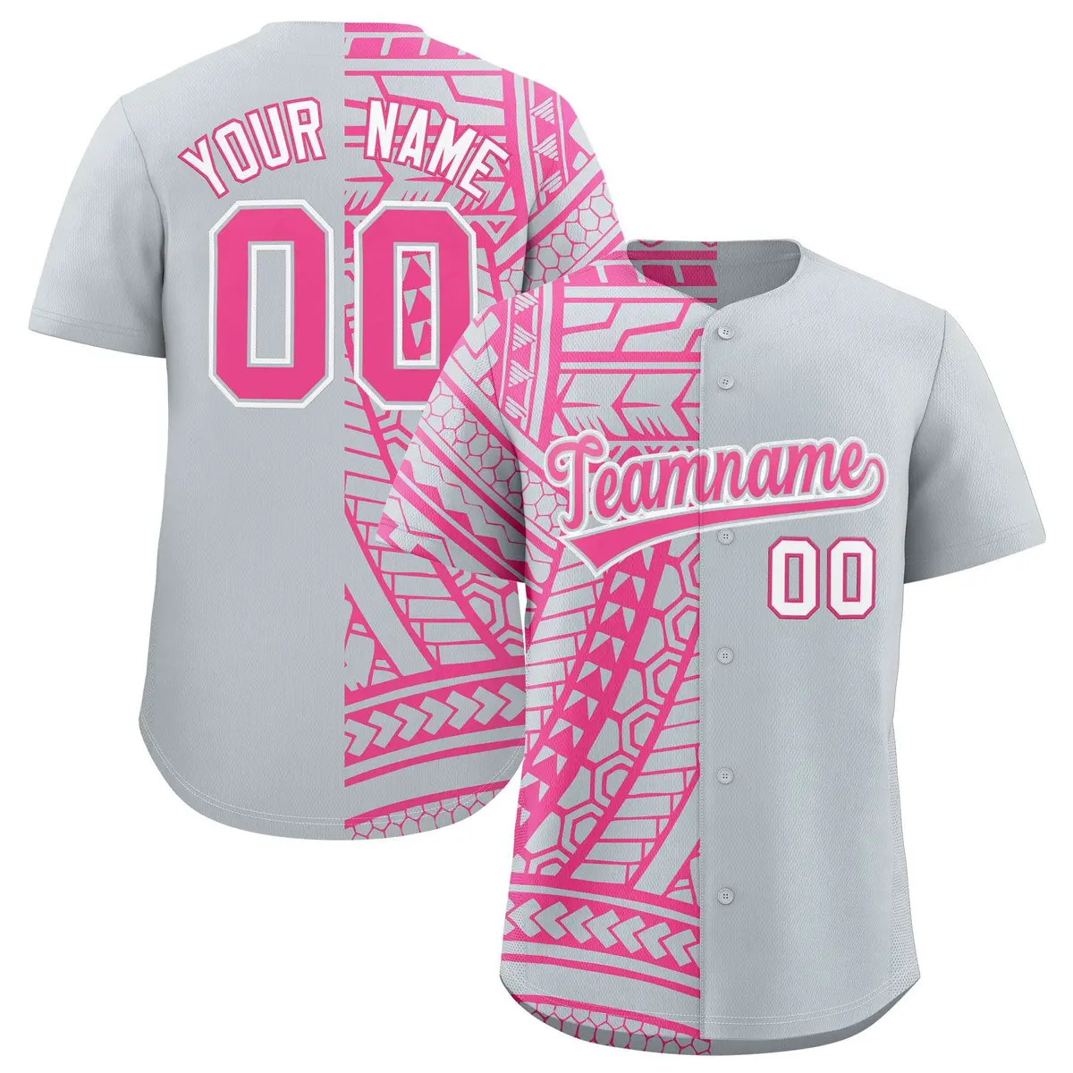 Silver Pink Tribal Split Baseball Jersey