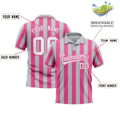 Silver Pink Vertical Stripes Performance Polo Shirt 2