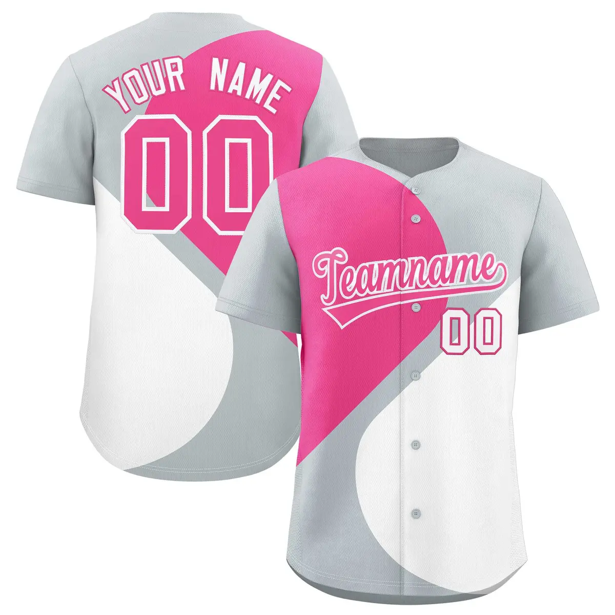 Silver Pink-White Color Block Half Heart Baseball Jersey