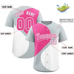 Silver Pink-White Color Block Half Heart Baseball Jersey 2