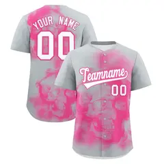 Silver Pink White Skeleton Graffiti Baseball Jersey 1