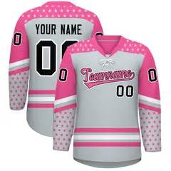 Silver Pink White Star Series Lace-Up Neck Hockey Jersey