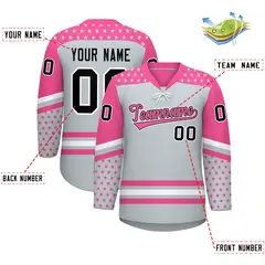 Silver Pink White Star Series Lace-Up Neck Hockey Jersey 2