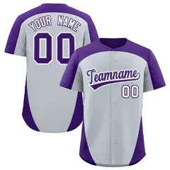 Silver Purple Edge Color Block Baseball Jersey 1
