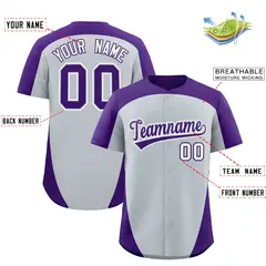 Silver Purple Edge Color Block Baseball Jersey 2