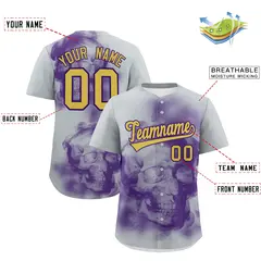 Silver Purple Old Gold Skeleton Graffiti Baseball Jersey 2