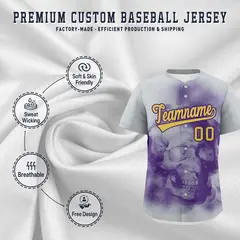 Silver Purple Old Gold Skeleton Graffiti Baseball Jersey 4