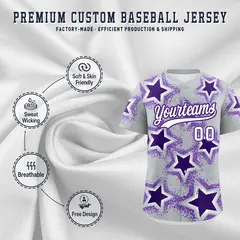 Silver Purple Star Graffiti Baseball Jersey 3