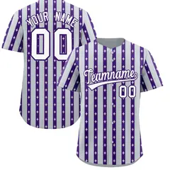 Silver Purple Thick Striped Star Pattern Baseball Jersey 1