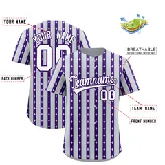 Silver Purple Thick Striped Star Pattern Baseball Jersey 2