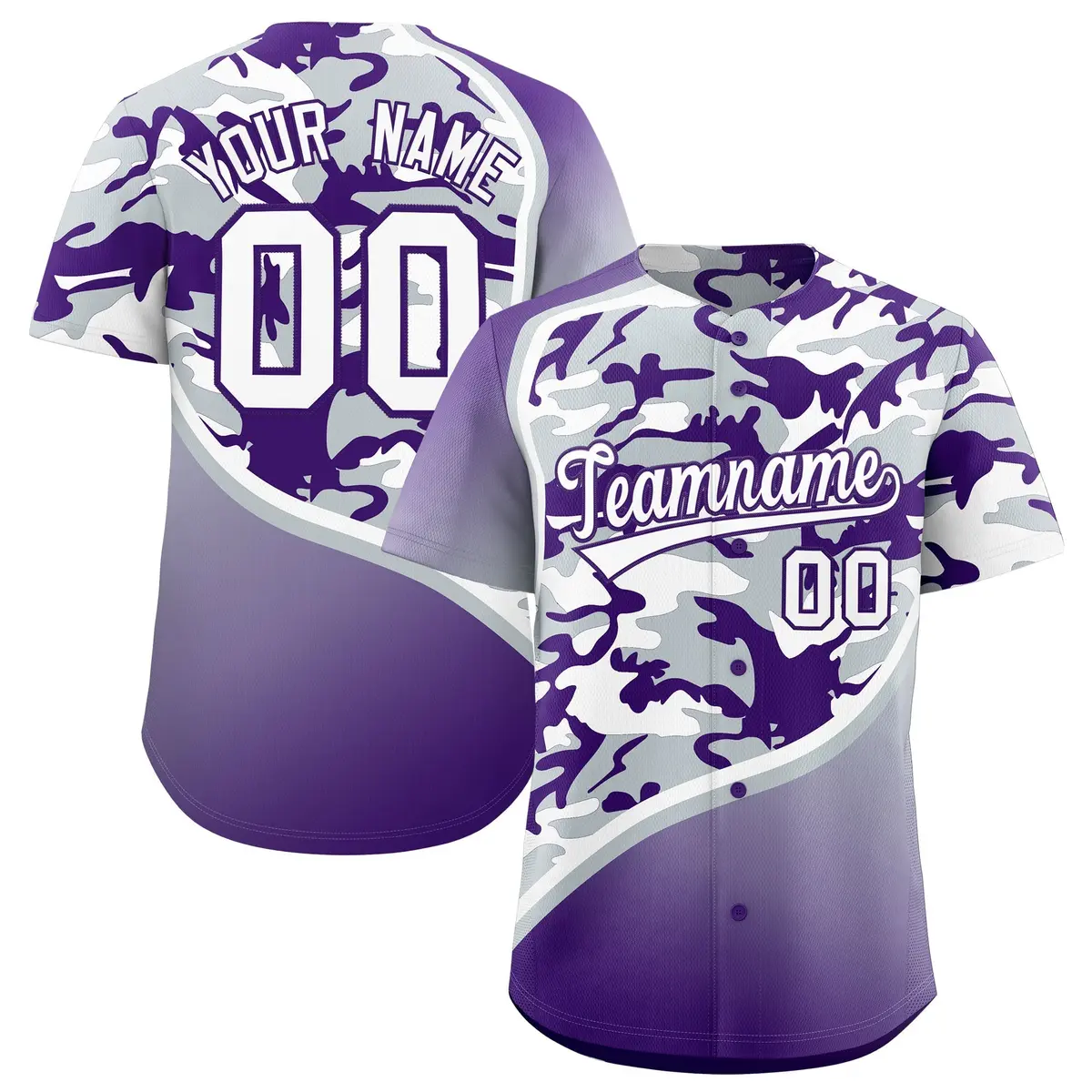 Silver Purple White Camo Gradient Fashion Baseball Jersey