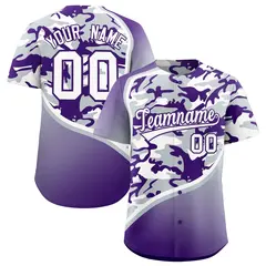 Silver Purple White Camo Gradient Fashion Baseball Jersey 1