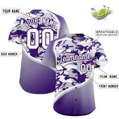 Silver Purple White Camo Gradient Fashion Baseball Jersey 2