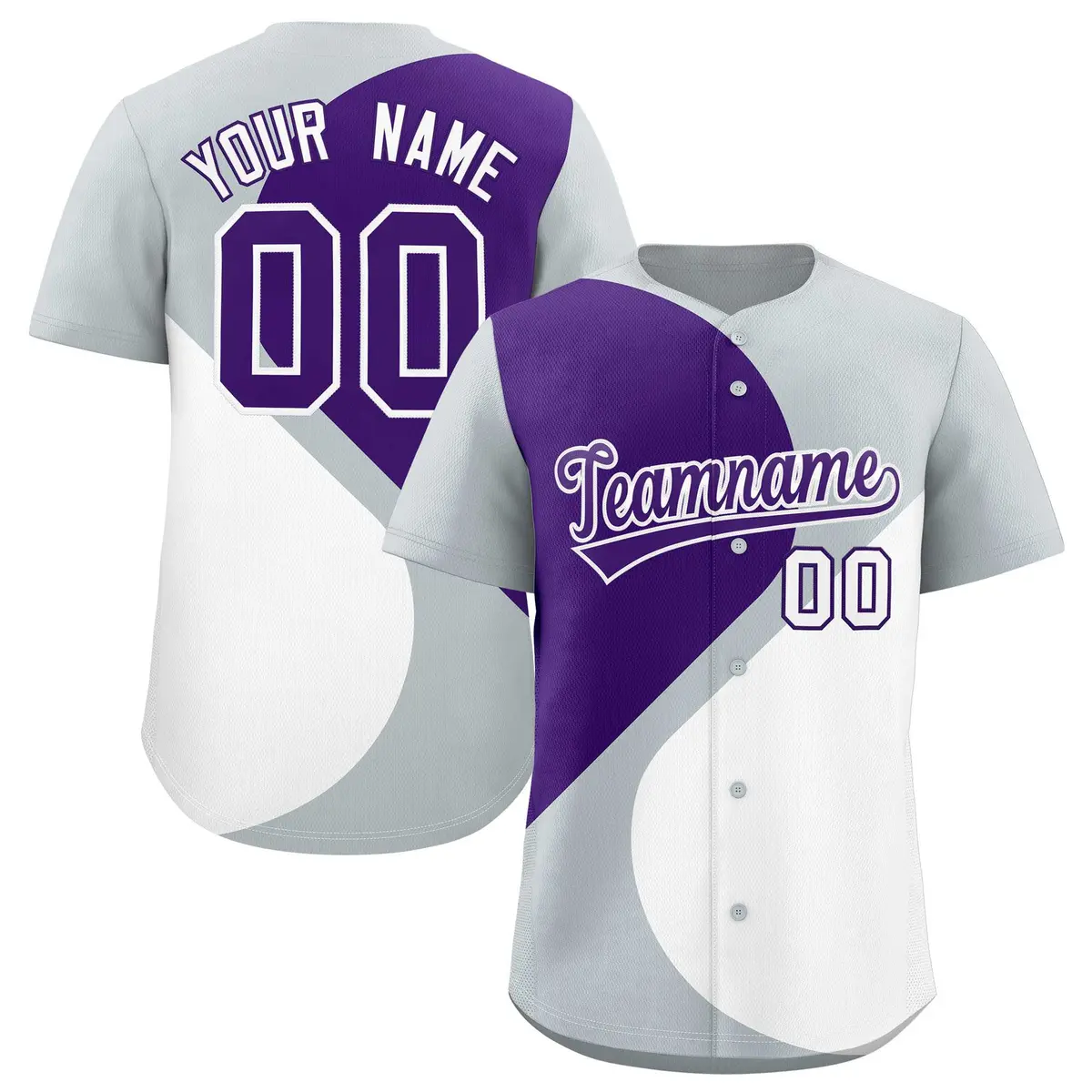 Silver Purple-White Color Block Half Heart Baseball Jersey
