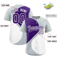 Silver Purple-White Color Block Half Heart Baseball Jersey 2
