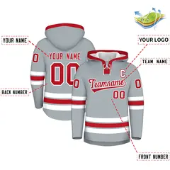 Silver Red Lace-Up Neck Hockey Hoodie 2