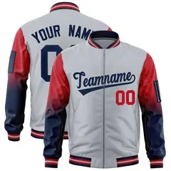 Silver Red-Navy Raglan Gradient Varsity Full-Zip Letterman Bomber Jacket 1