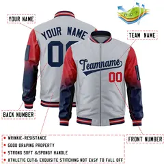 Silver Red-Navy Raglan Gradient Varsity Full-Zip Letterman Bomber Jacket 2