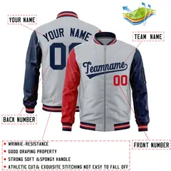 Silver Red Navy Varsity Full-Zip Raglan Letterman Bomber Jacket 2