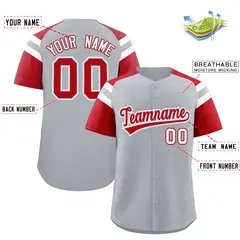 Silver Red Raglan Sleeves Contrast Baseball Jersey 2