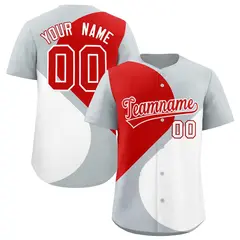 Silver Red-White Half Heart Color Block Baseball Jersey 1