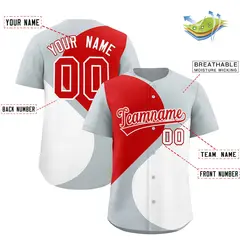 Silver Red-White Half Heart Color Block Baseball Jersey 2