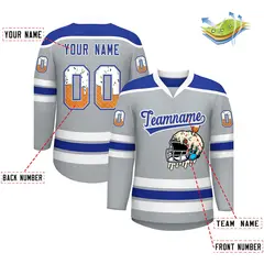 Silver Royal Blue Ice Cream Helmet Pattern Hockey Jersey 2